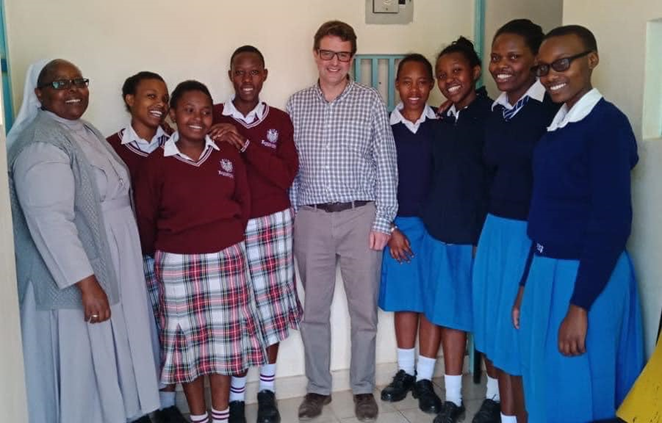Mr FitzHerbert Birkenhead School with Sister Jane and students at Maria Immaculata School in Kenya